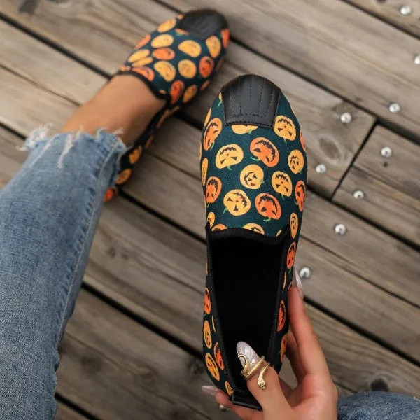 sealbeer - Halloween Cream White Casual Patchwork Printing Round Comfortable Flats Shoes