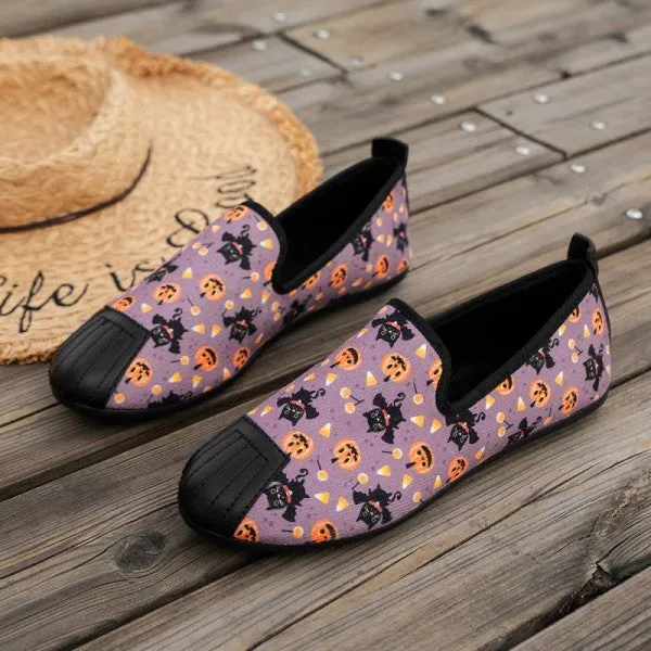 sealbeer - Halloween Cream White Casual Patchwork Printing Round Comfortable Flats Shoes