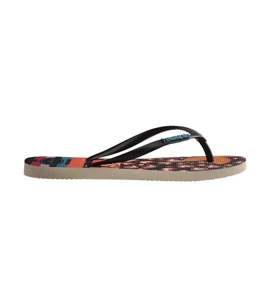 Slim Patchwork Flip Flops Beige/Black