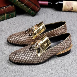 Slip On Tassel Pattern Leather Gold Rivet Men Loafers