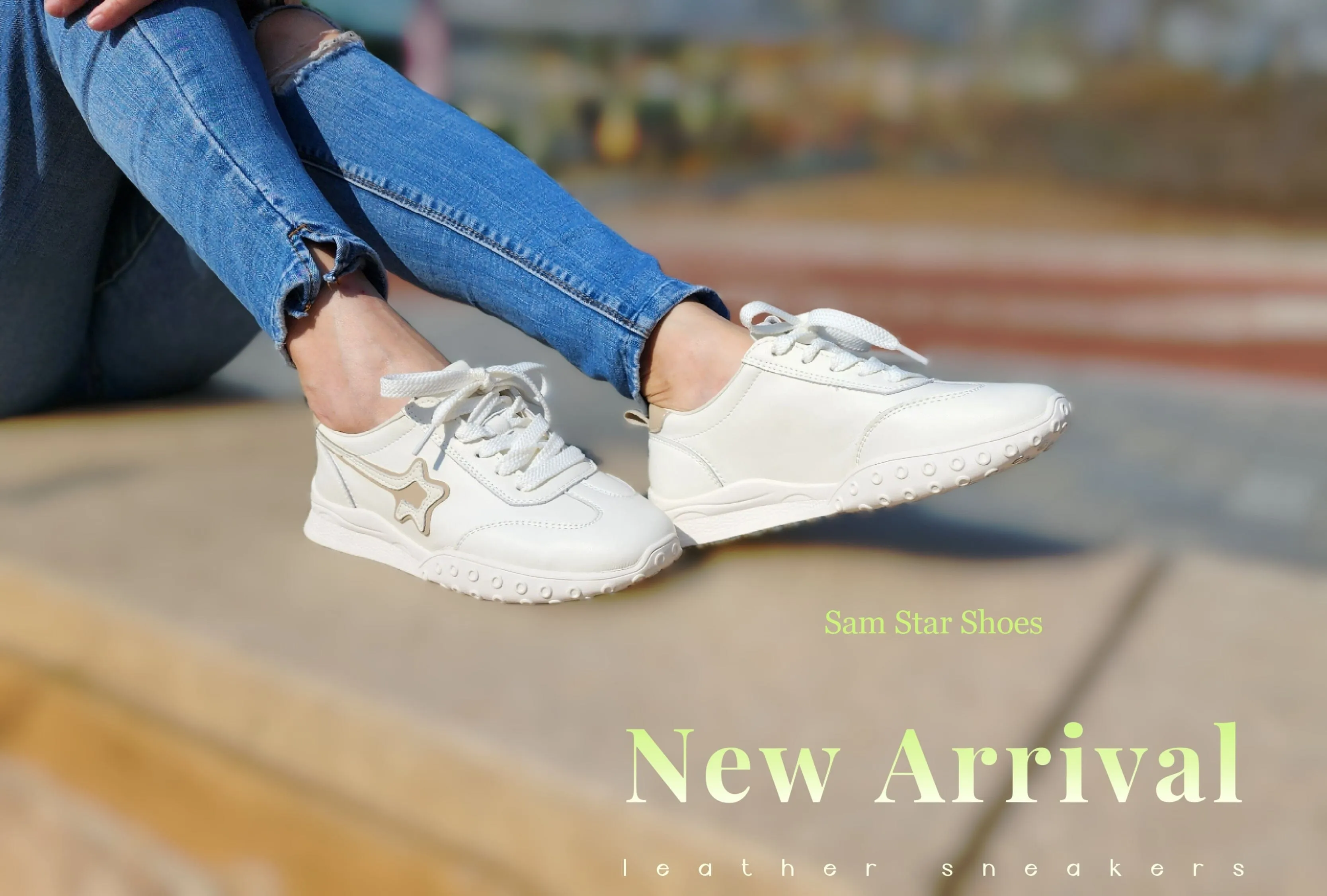 SS23009 White leather sneakers with star and flexible sole SALE