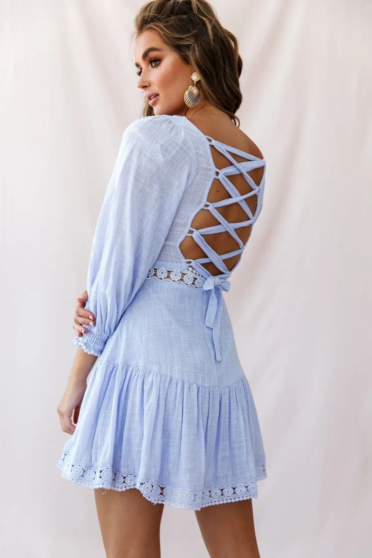 Sweetheart Corset-Back Lantern Sleeve Dress Lavender