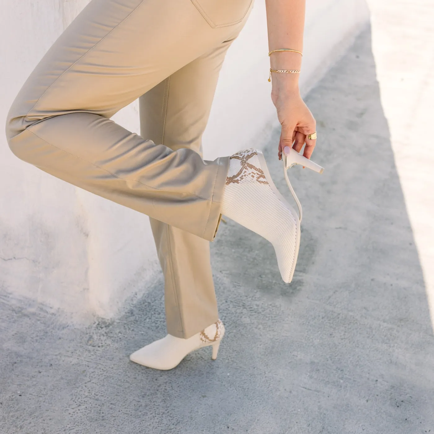 The Bootie - Ivory Snakeskin & Knit