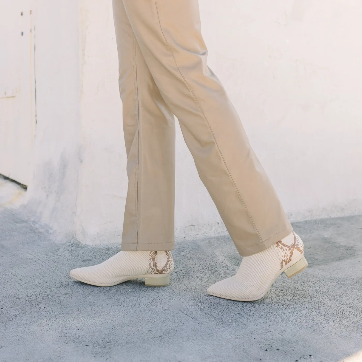 The Bootie - Ivory Snakeskin & Knit