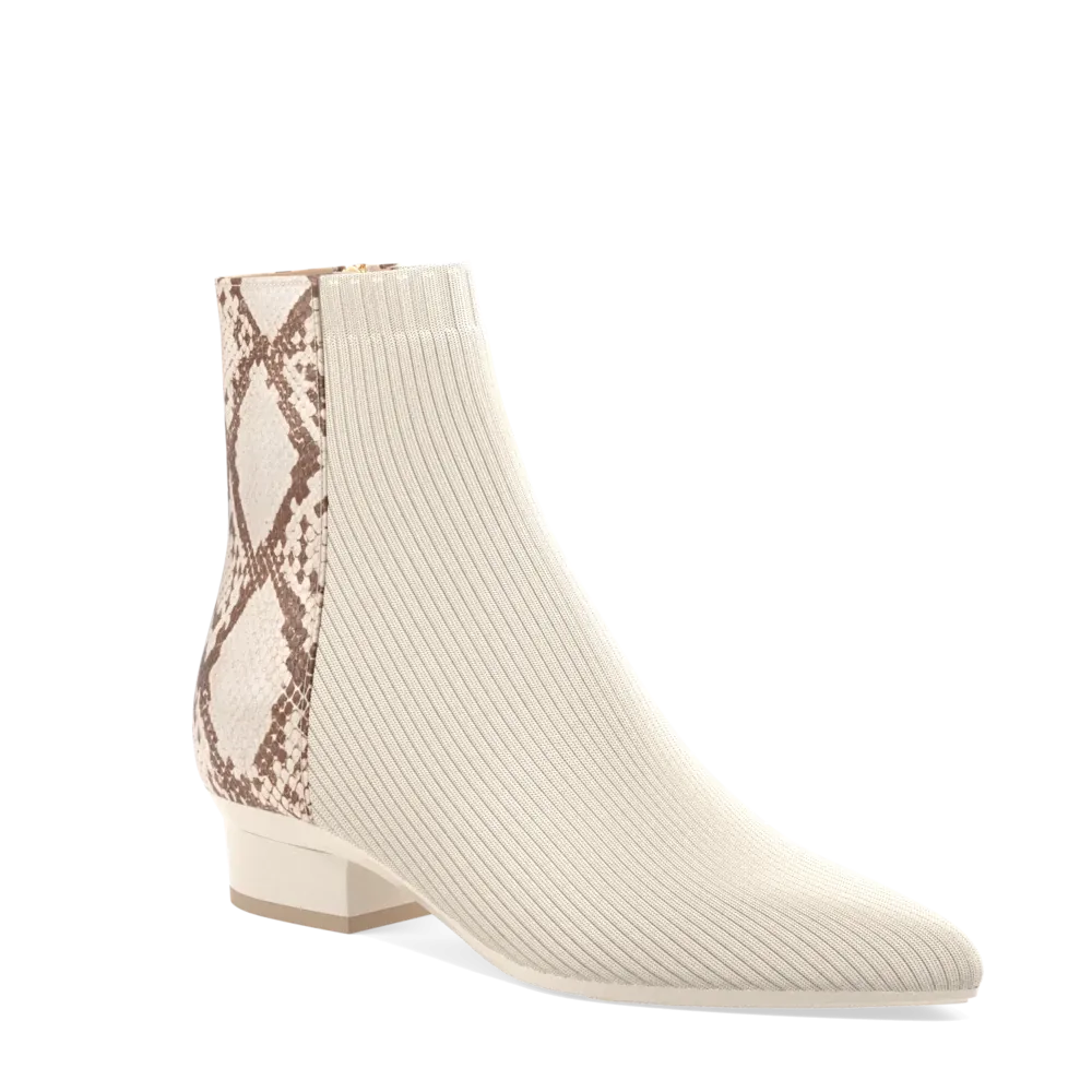 The Bootie - Ivory Snakeskin & Knit