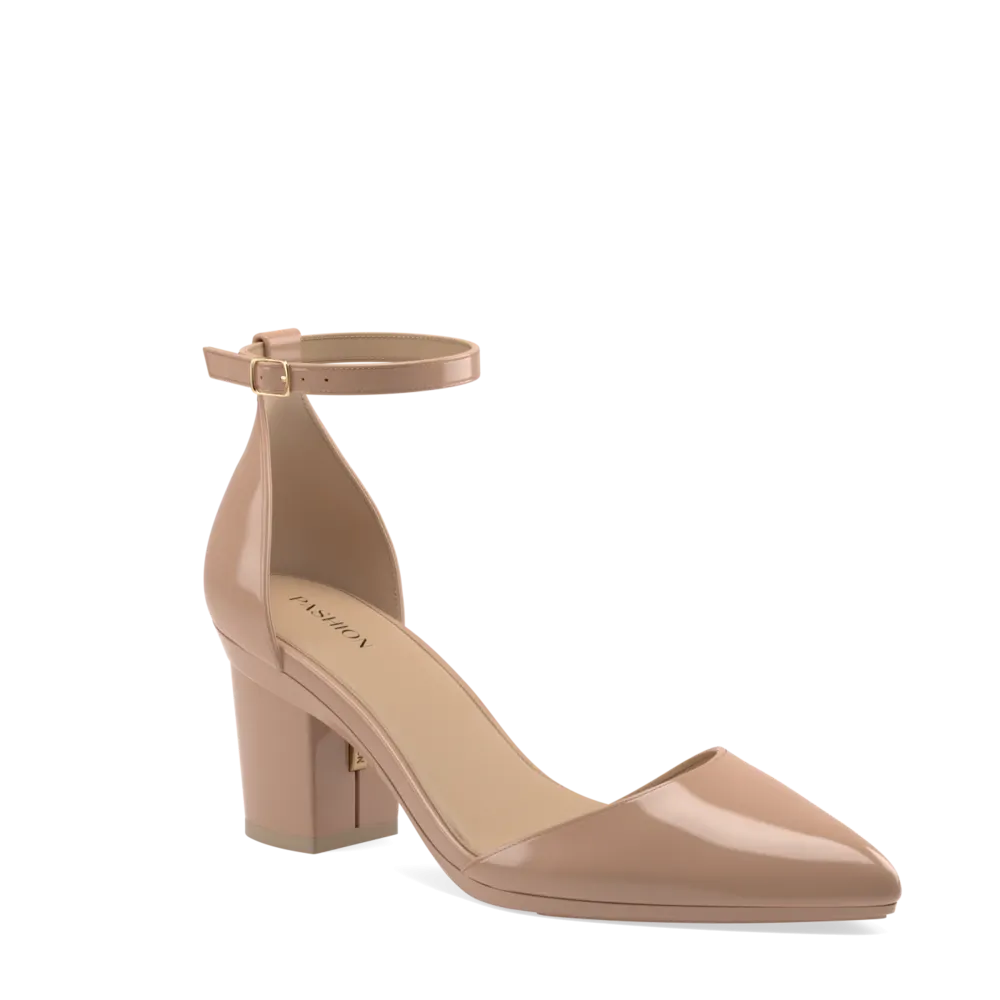 The D'Orsay - Latte Patent   Block Heel Kit 3 Latte - FINAL SALE