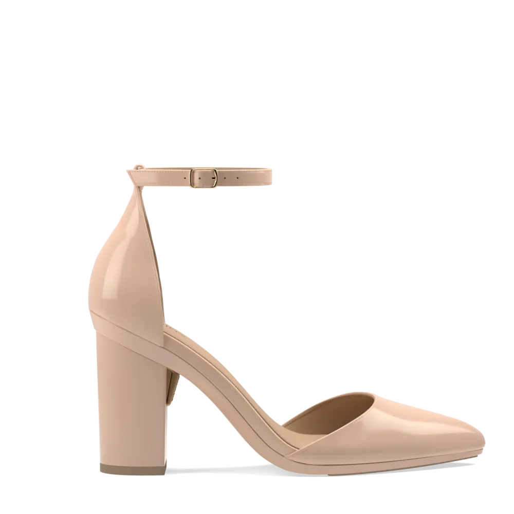 The D'Orsay - Sand Patent   Block Heel Kit 4 Sand - FINAL SALE