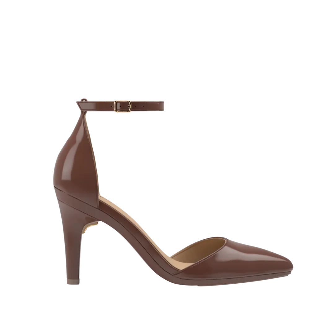 The D'Orsay - Walnut Patent   Stiletto Heel Kit 4 Walnut - FINAL SALE