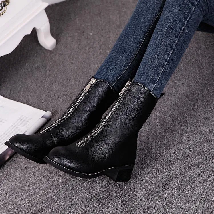 The Leather Flats Zipper Mortorcycle Boots