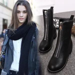 The Leather Flats Zipper Mortorcycle Boots