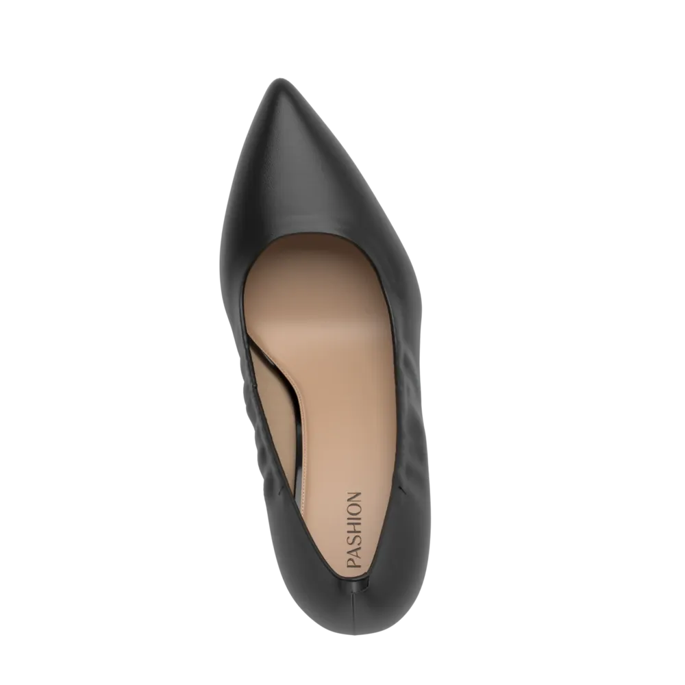 The Pump Wide Width - Coal Stretch Leather Flat