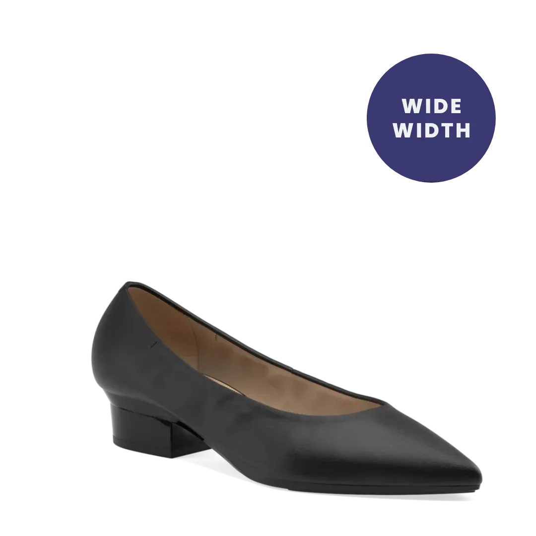 The Pump Wide Width - Coal Stretch Leather Flat