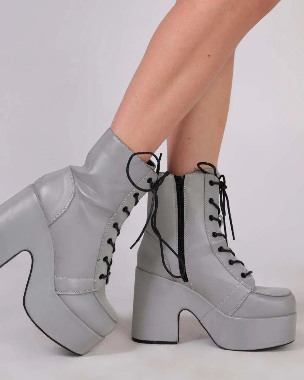 Thunderbolt Silver Reflective Lace Up Boots