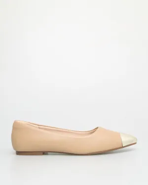 Tomaz NN348 Ladies Silver Cap Toe Flats (Beige)