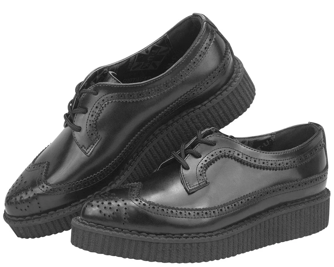 T.U.K Black Leather Brogue Pointed Wing Creeper