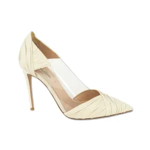 Valentino Garavani Ruched Ivory Leather PVC Pump