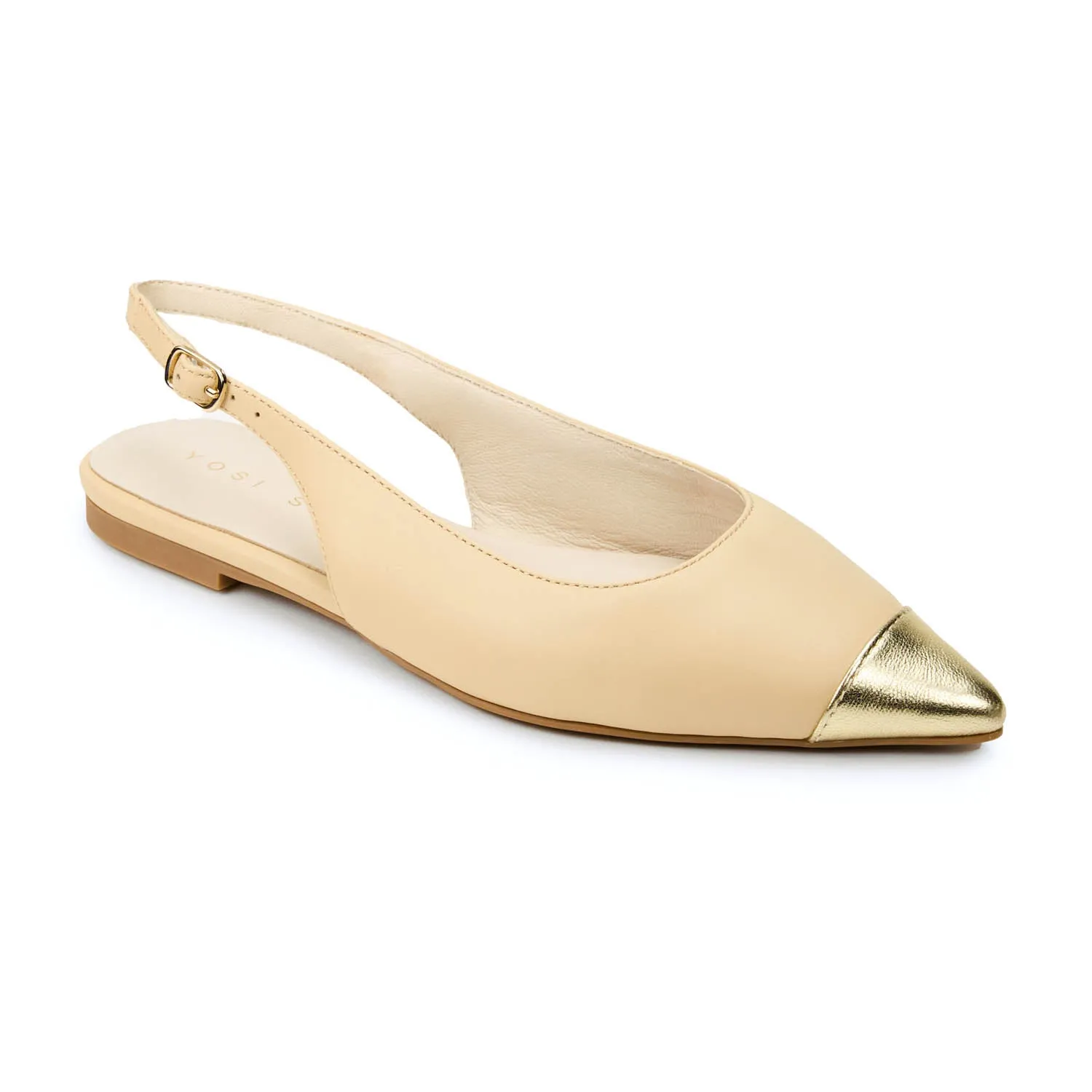 Vera Slingback Flat in Beige & Gold