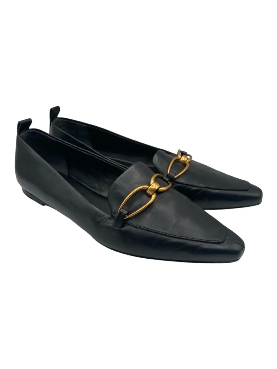 Veronica Beard Shoe Size 9.5 Black Leather Gold hardware Pointed Toe Flats