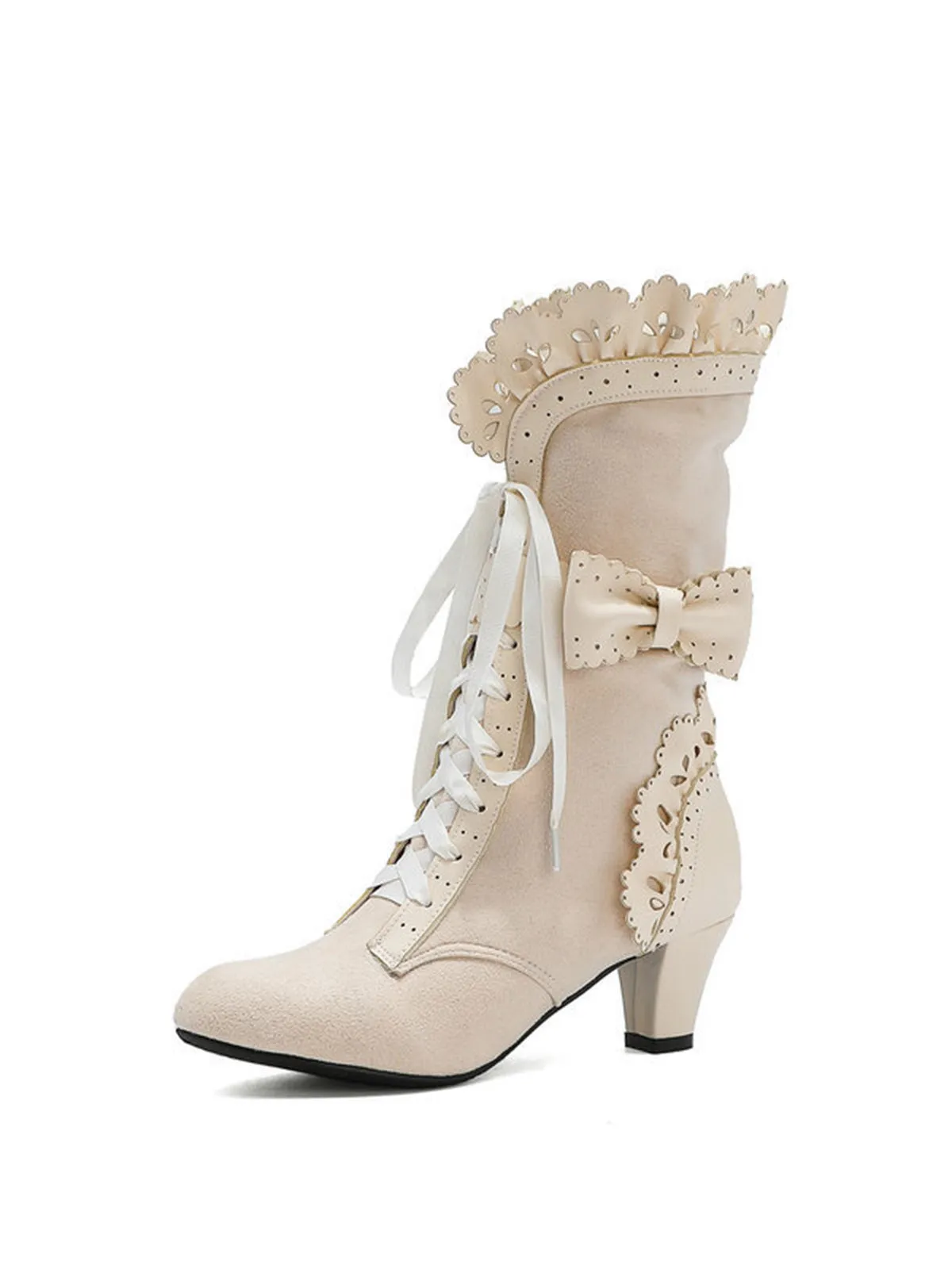 Vintage Leather Petal Edge Lace-Up Boots