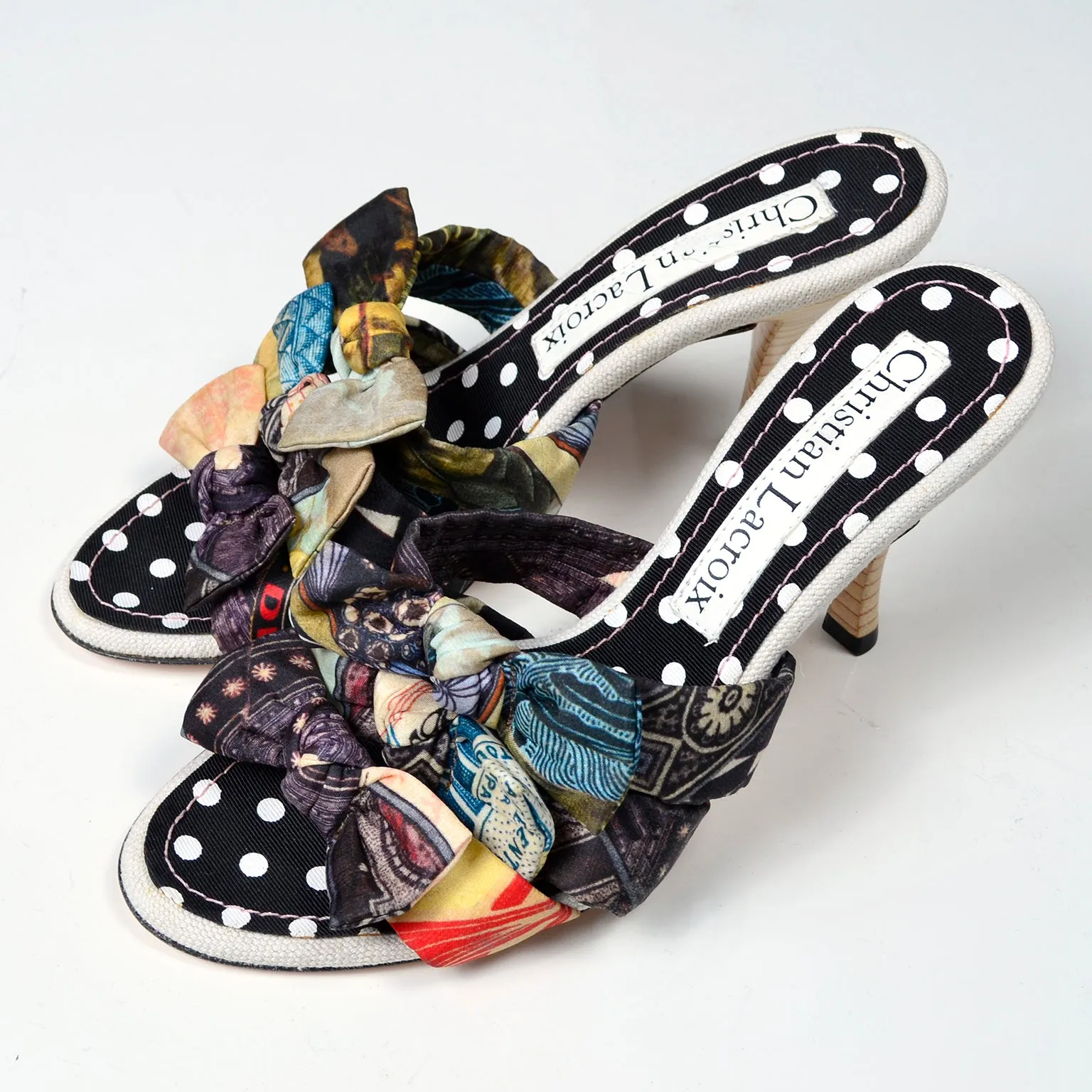 Vintage Sandals Christian Lacroix Shoes with Patchwork Bows & Heels