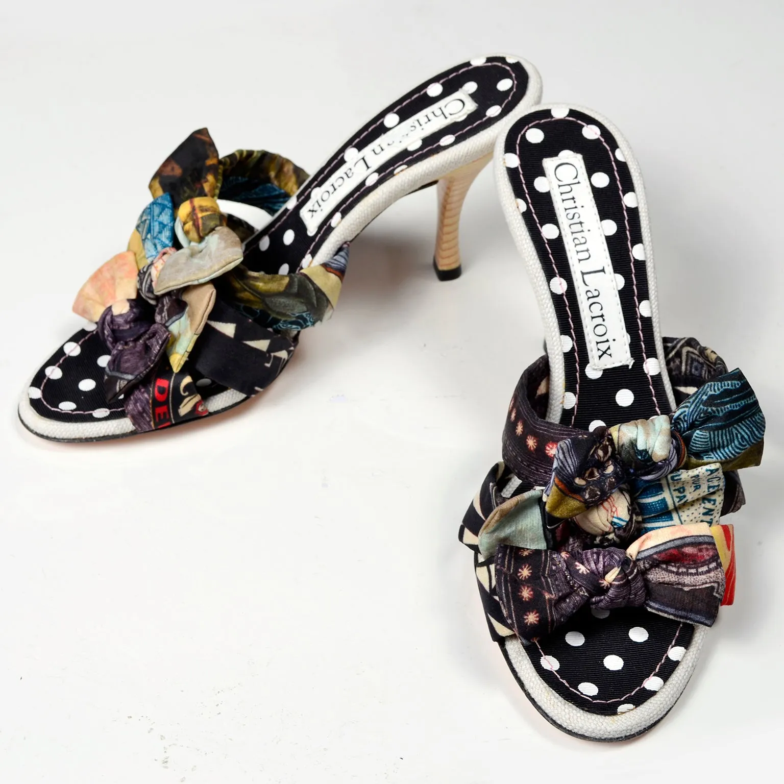 Vintage Sandals Christian Lacroix Shoes with Patchwork Bows & Heels