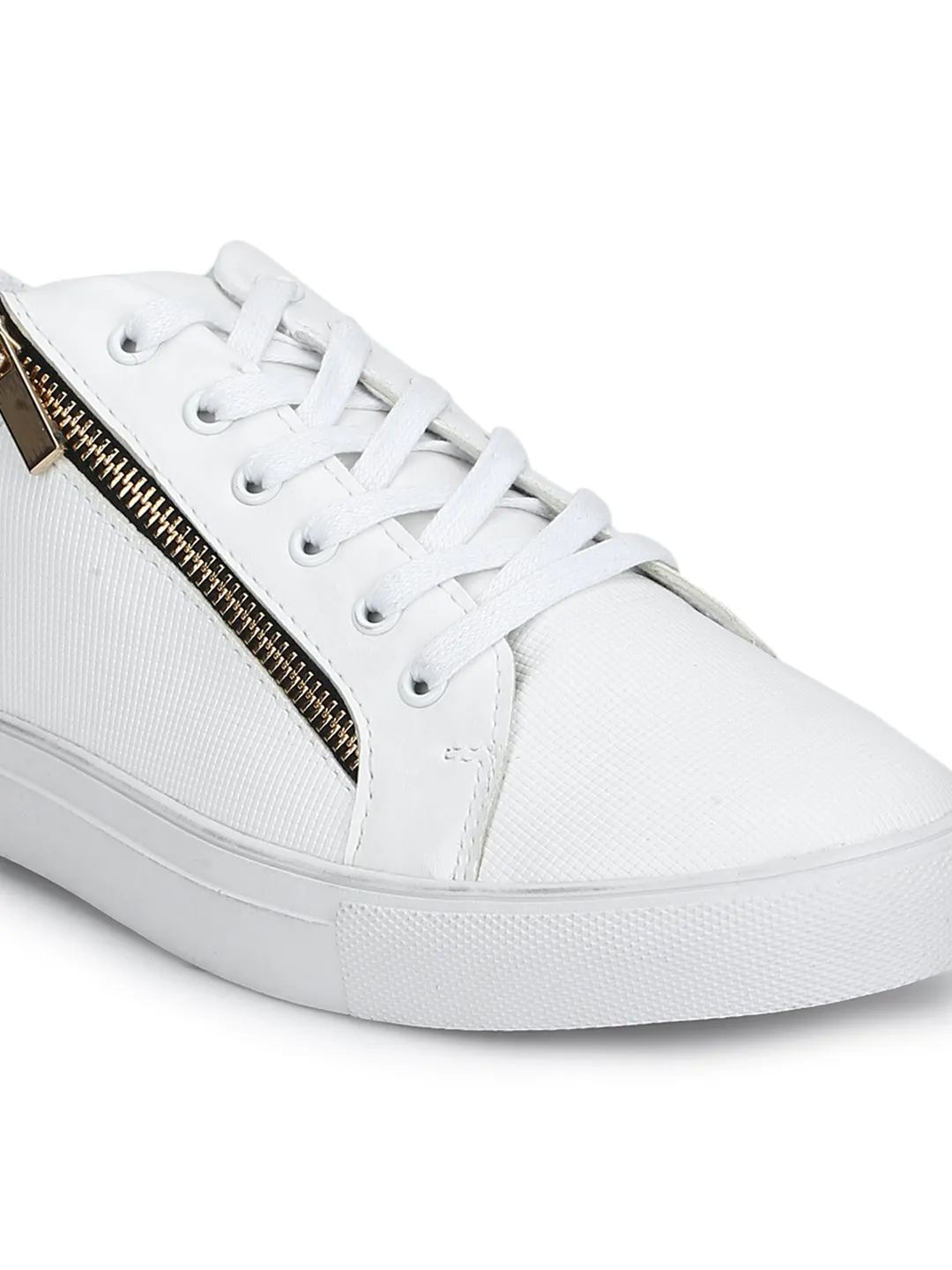 White PU Lace-Up Men Sneakers