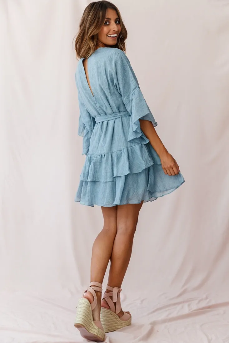 Wilshire Tiered Ruffle Hem Dress Denim Blue