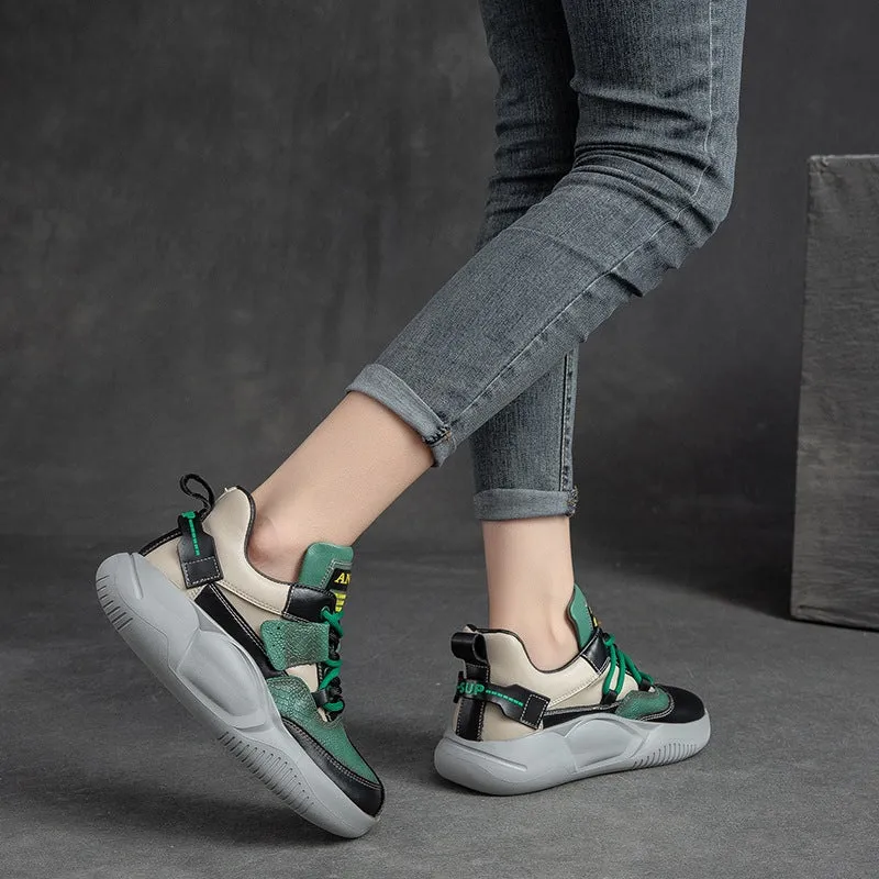 Women Casual Retro Patchwork Leather Sneakers