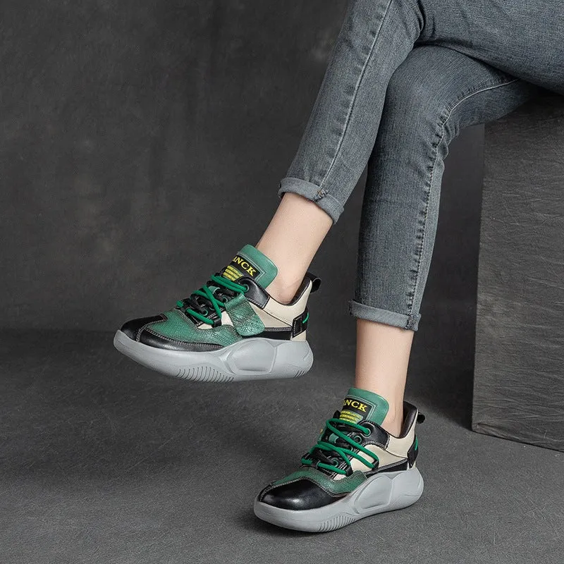 Women Casual Retro Patchwork Leather Sneakers