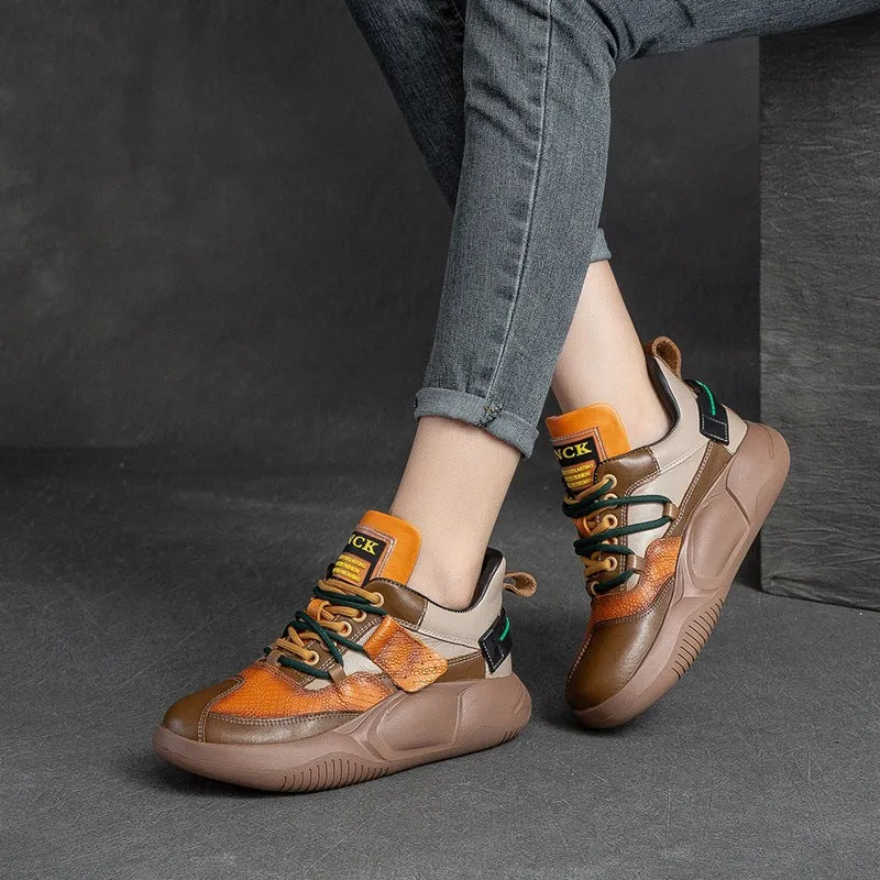 Women Casual Retro Patchwork Leather Sneakers