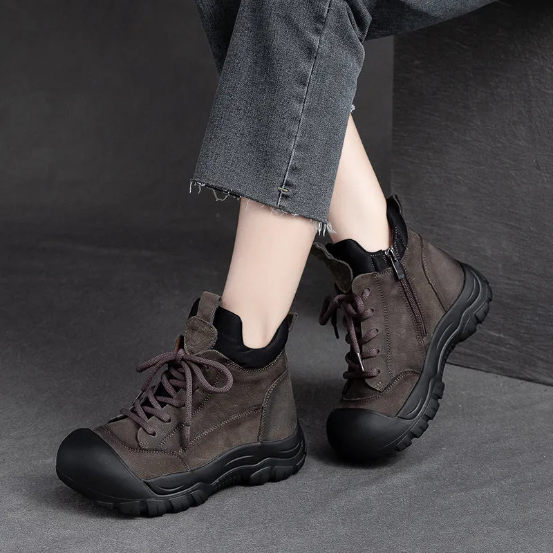 Women Classic Patchwork Leather Casual Ankle Boots