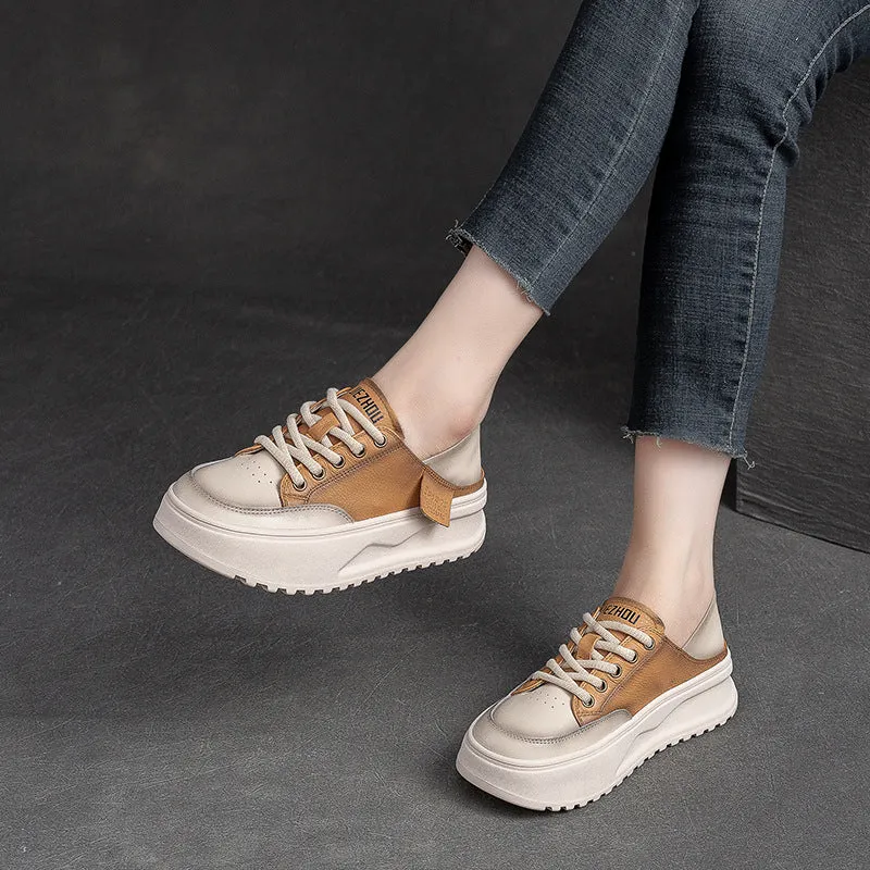 Women Fashion Patchwork Leather Thick Soled Casual Shoes