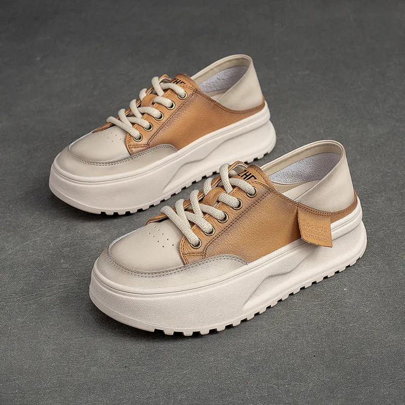 Women Fashion Patchwork Leather Thick Soled Casual Shoes