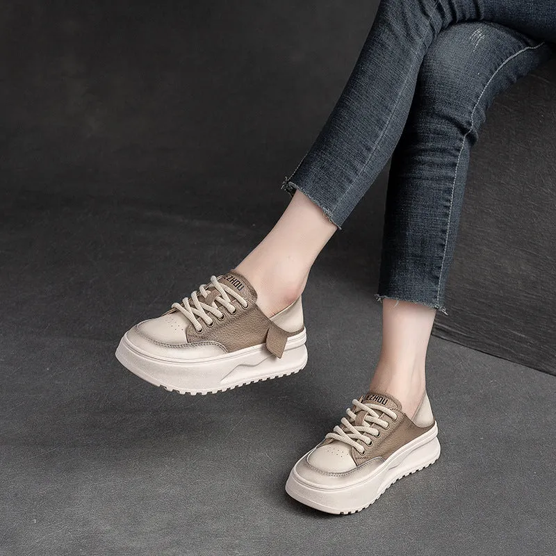 Women Fashion Patchwork Leather Thick Soled Casual Shoes