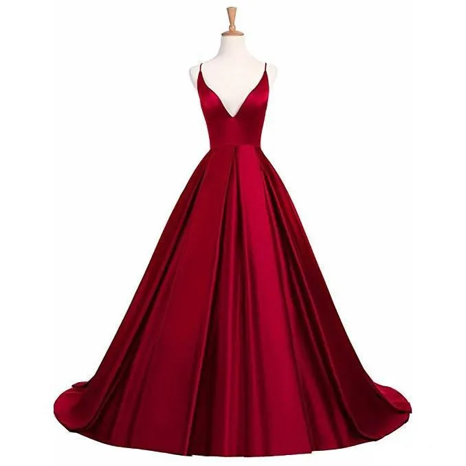 Women Prom Dresses V Neck Sleeveless Wedding Dresses