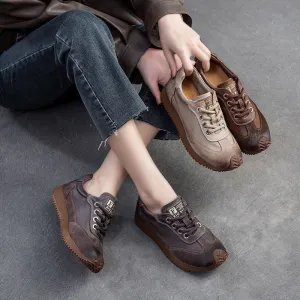 Women Retro Leather Patchwork Comfort Casual Shoes