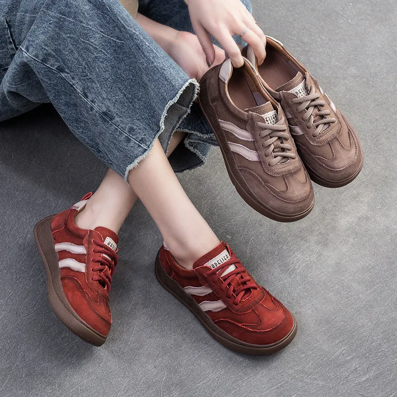 Women Retro Patchwork Leather Comfort Flat Casual Shoes