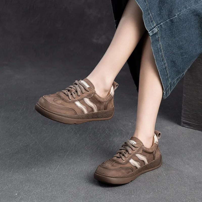 Women Retro Patchwork Leather Comfort Flat Casual Shoes