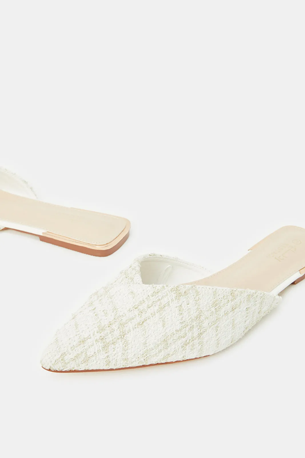 Women White Textured Mule