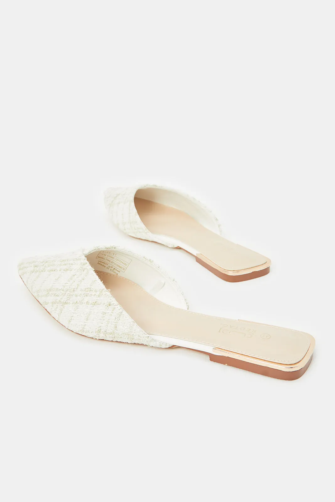 Women White Textured Mule