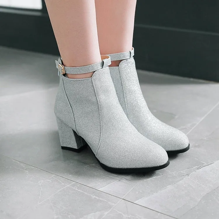 Women's Round Toe Stitching Patchwork Block Heel Short Boots