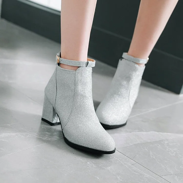 Women's Round Toe Stitching Patchwork Block Heel Short Boots