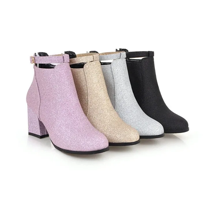 Women's Round Toe Stitching Patchwork Block Heel Short Boots