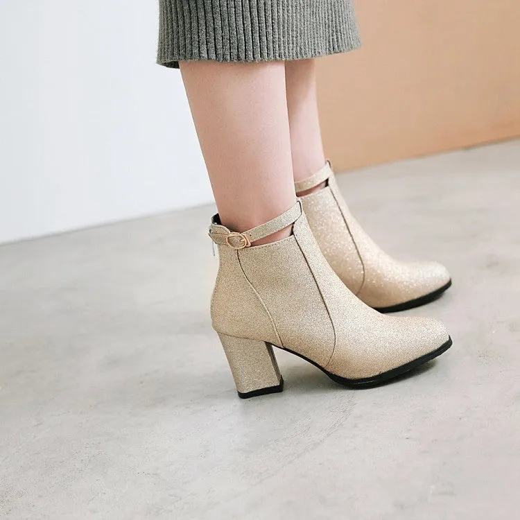 Women's Round Toe Stitching Patchwork Block Heel Short Boots