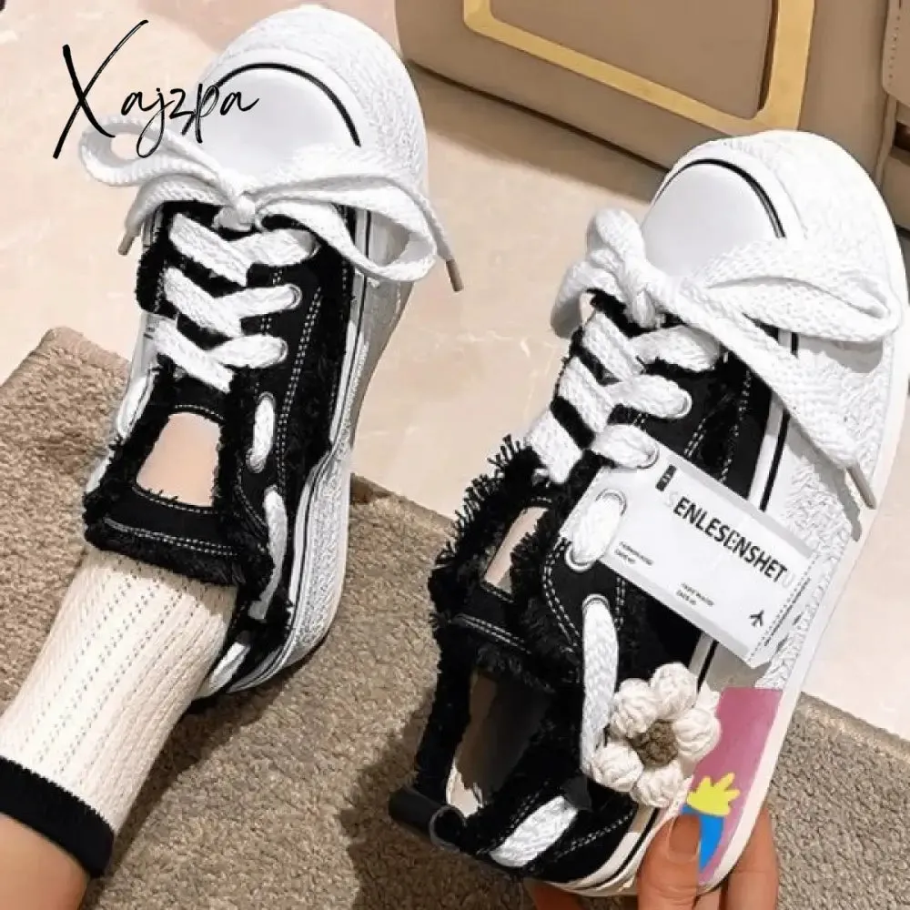 Xajzpa - Black Casual Daily Patchwork Frenulum Contrast Round Comfortable Out Door Shoes