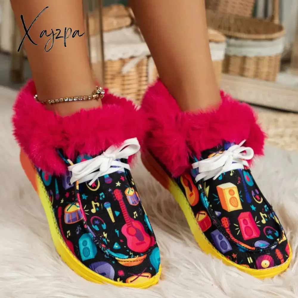 Xajzpa - Black Casual Patchwork Frenulum Printing Round Keep Warm Comfortable Out Door Shoes