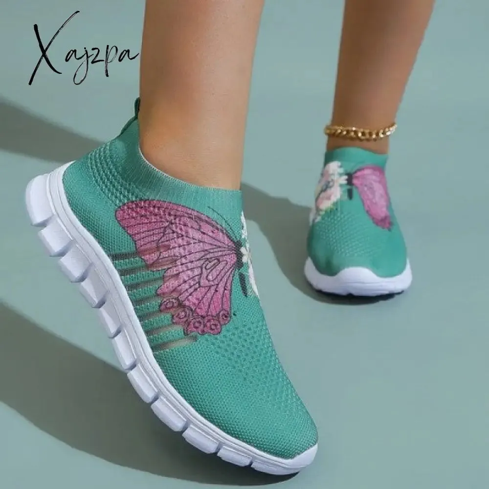 Xajzpa - Cyan Casual Patchwork Printing Round Comfortable Shoes