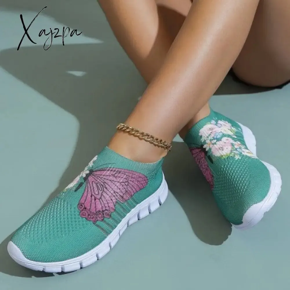 Xajzpa - Cyan Casual Patchwork Printing Round Comfortable Shoes