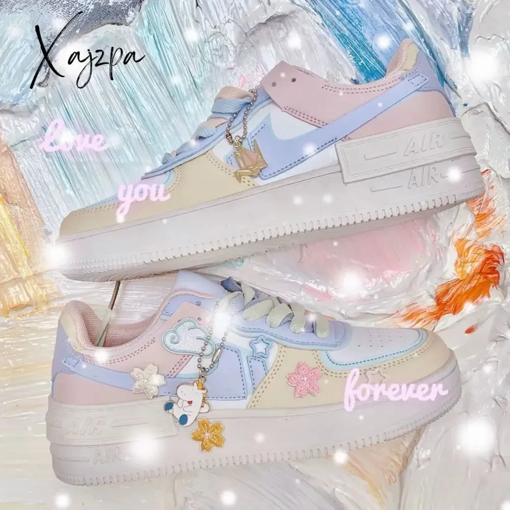 Xajzpa - New Kawaii Candy Color Canvas Sneakers Japanese Style Patchwork Women's Footwear Cute Girls' Lolita Shoes Stickers Zapatillas Mujer