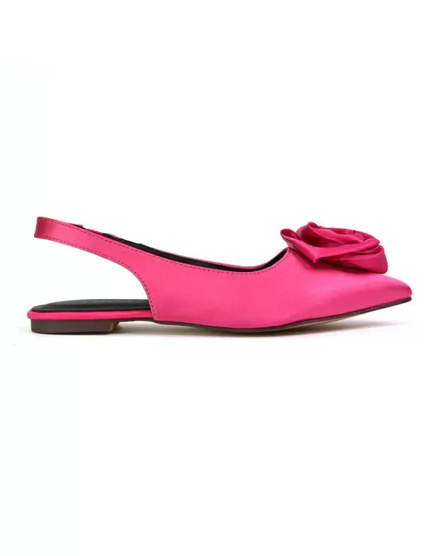 Zooey Rose Pointed Toe Sling Back Flat Ballerina Pump Shoes in Fuchsia